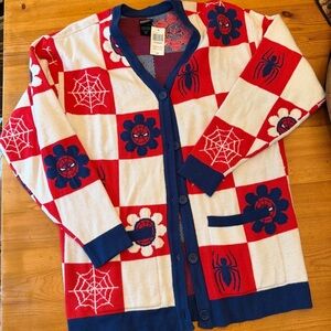 NWT Marvel box lunch spider man button cardigan.XS